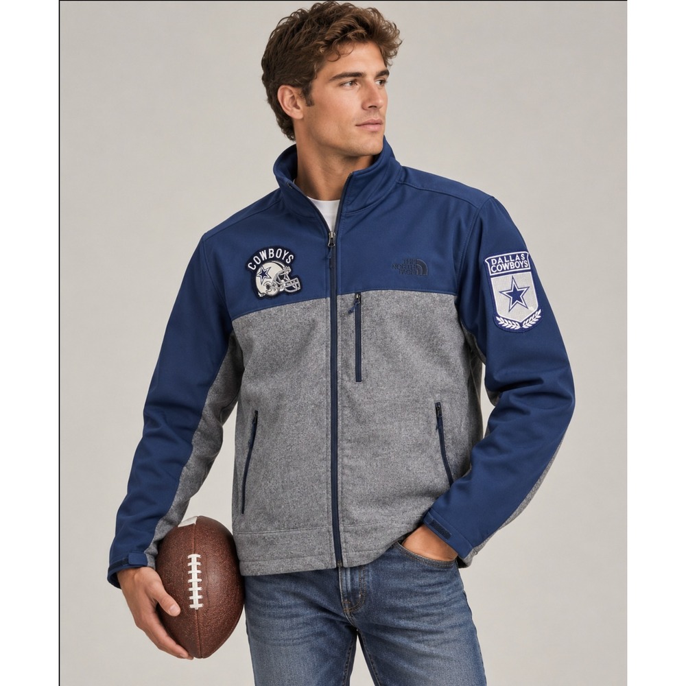 New The North Face Dallas Cowboys Jacket L Blue Gray Softshell Apex Bionic NFL